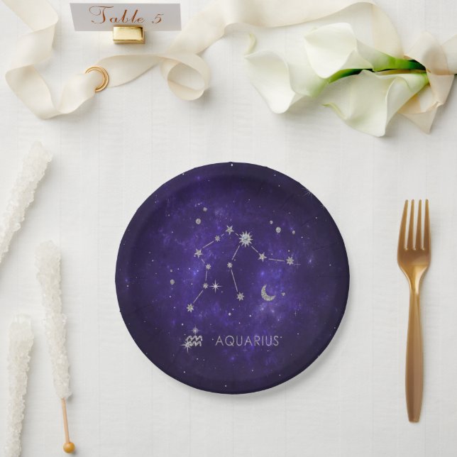 Zodiac Purple Aquarius | Astrology Horoscope Paper Plate (Wedding)