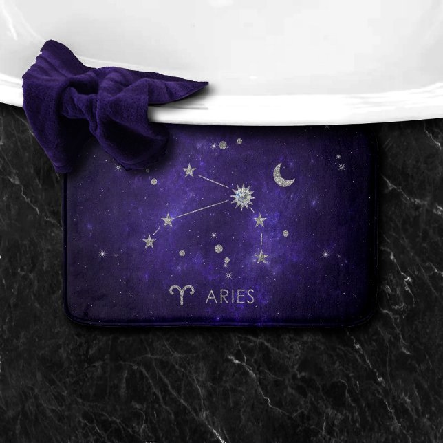 Zodiac Purple Aries | Cosmic Astrology Horoscope Bath Mat (Creator Uploaded)