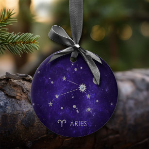 Zodiac Purple Aries   Cosmic Astrology Horoscope Ceramic Tree Decoration