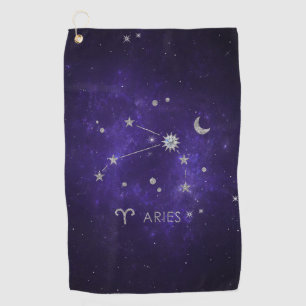 Zodiac Purple Aries Cosmic Astrology Horoscope Golf Towel