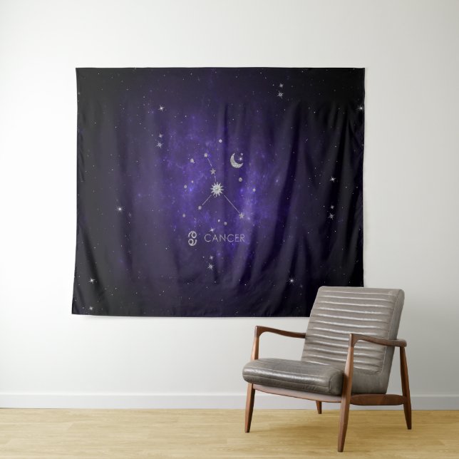 Zodiac Purple Cancer | Cosmic Astrology Horoscope Tapestry (In Situ (Horizontal))