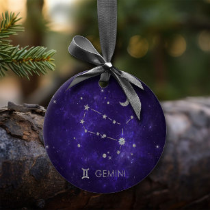 Zodiac Purple Gemini   Cosmic Astrology Horoscope Ceramic Tree Decoration