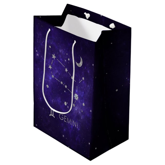 Zodiac Purple Gemini | Cosmic Astrology Horoscope Medium Gift Bag (Front Angled)