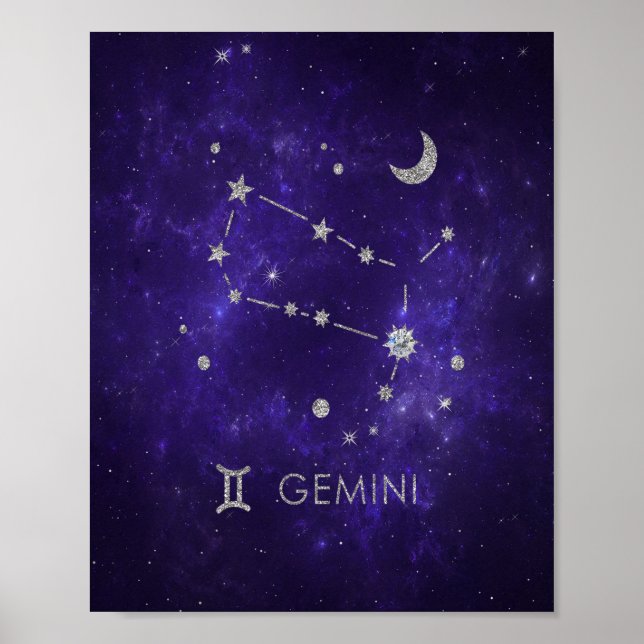 Zodiac Purple Gemini | Cosmic Astrology Horoscope Poster (Front)