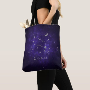 Zodiac Purple Gemini   Cosmic Astrology Horoscope Tote Bag