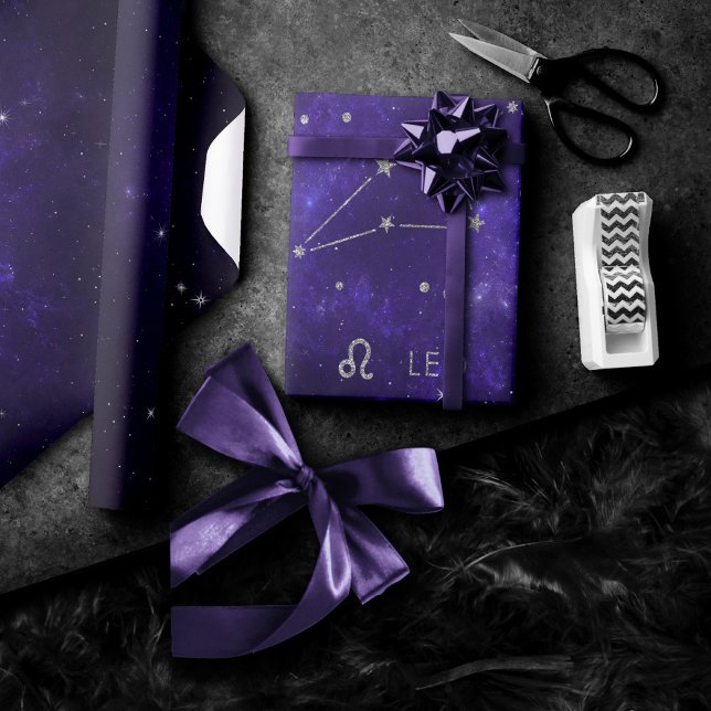 Zodiac Purple Leo | Cosmic Astrology Horoscope Wrapping Paper (Creator Uploaded)