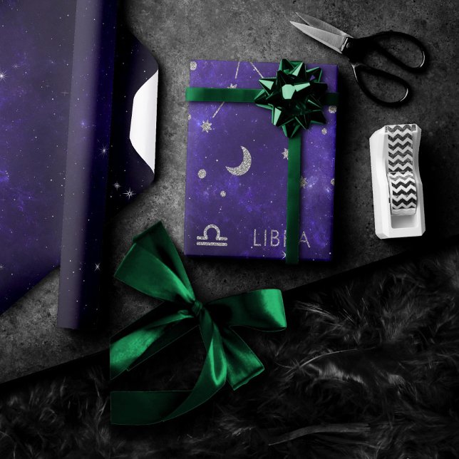 Zodiac Purple Libra | Cosmic Astrology Horoscope Wrapping Paper (Creator Uploaded)