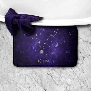 Zodiac Purple Pisces Cosmic Astrology Horoscope Bath Mat