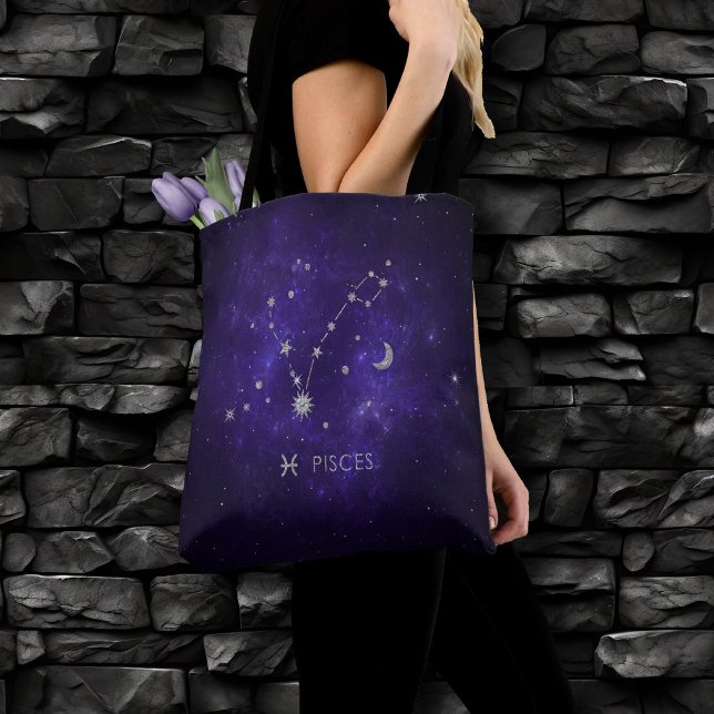 Zodiac Purple Pisces | Cosmic Astrology Horoscope Tote Bag (Creator Uploaded)