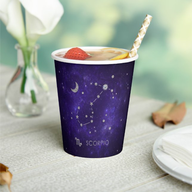 Zodiac Purple Scorpio | Cosmic Astrology Horoscope Paper Cups (Insitu)