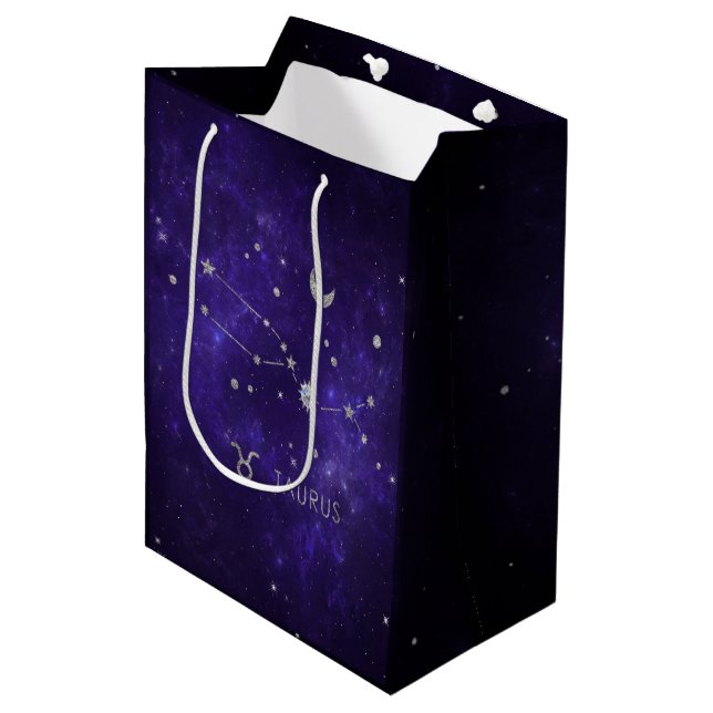 Zodiac Purple Taurus | Cosmic Astrology Horoscope Medium Gift Bag (Front Angled)