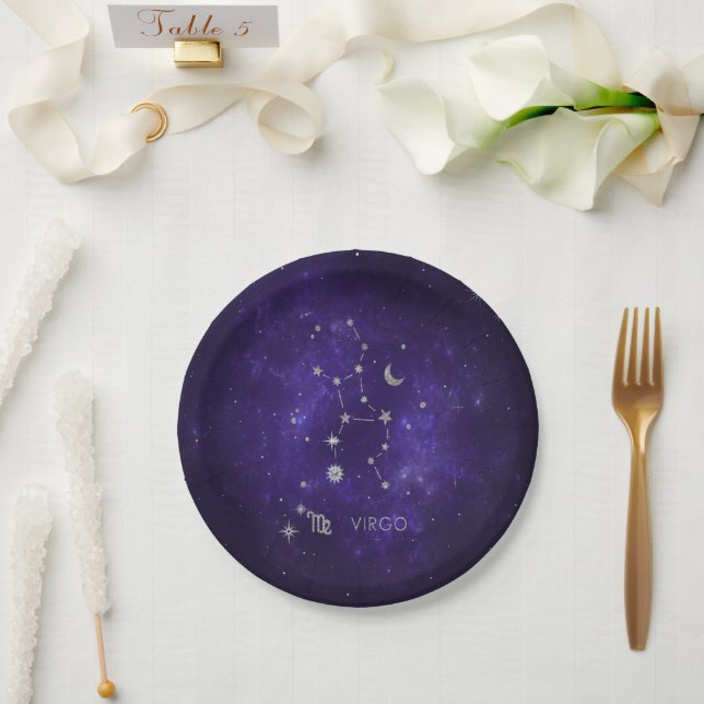 Zodiac Purple Virgo | Cosmic Astrology Horoscope Paper Plate (Wedding)