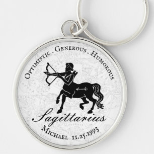 Zodiac Sagittarius Astrology Custom Black White Key Ring