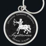 Zodiac Sagittarius Astrology Custom Vintage Black Key Ring<br><div class="desc">Zodiac Sagittarius Astrology Custom Vintage Black keychain. A beautiful design created using vintage zodiac sign graphics in black and white. Simply change the name and birthdate to make this a personalized birthday gift! This design includes the three positive traits of the Sagittarius sign - Optimistic,  Generous and Humorous!</div>