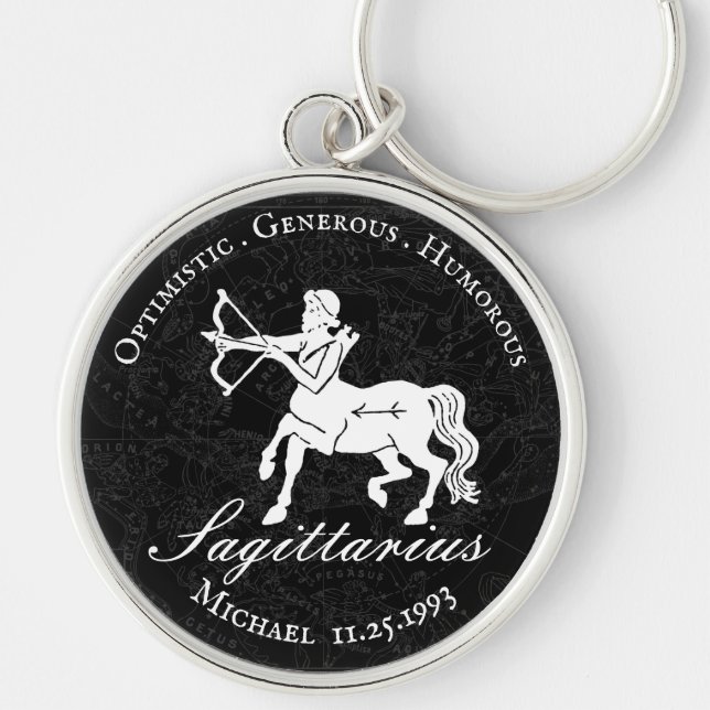 Zodiac Sagittarius Astrology Custom Vintage Black Key Ring (Front)