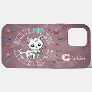 Zodiac Sagittarius Cute Cat Wheel Planet Astrology iPhone 13 Pro Max Case