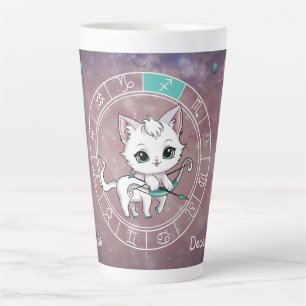 Zodiac Sagittarius Cute Cat Wheel Planet Astrology Latte Mug