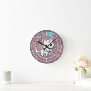 Zodiac Sagittarius Cute Cat Wheel Planet Astrology Round Clock