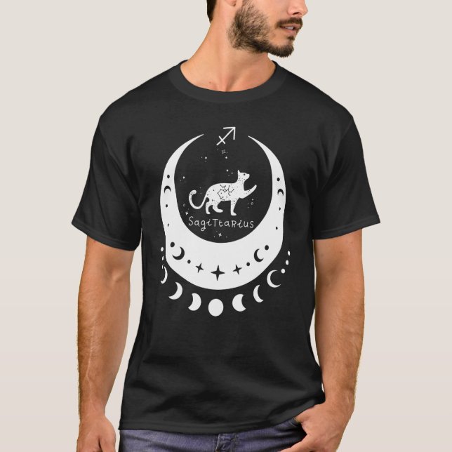 Zodiac Sagittarius Horoscope Astrology Cat Crescen T-Shirt (Front)