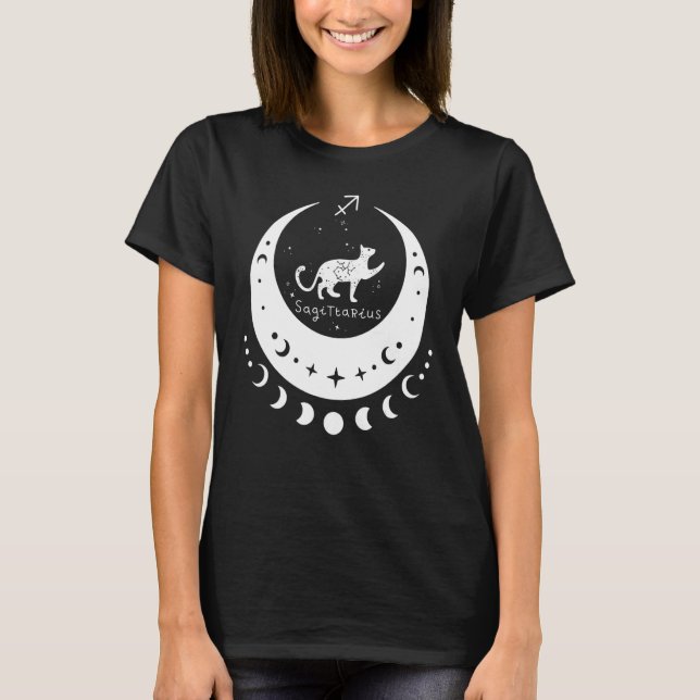 Zodiac Sagittarius Horoscope Astrology Cat Crescen T-Shirt (Front)