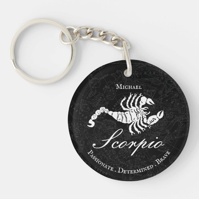 Zodiac Scorpio Astrology Personality Black Custom Key Ring (Front)