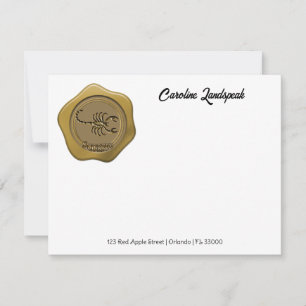 Zodiac Scorpio Gold Wax Seal Custom Name, Address Card