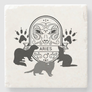 Zodiac Sign and Matching Pets. Aries.Ferret.w Stone Coaster