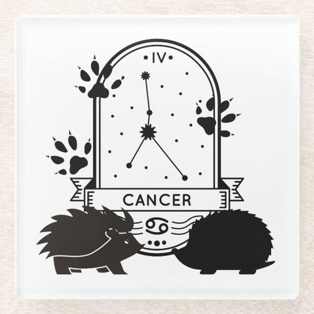 Zodiac Sign and Matching Pets. Cancer - Hedgehog.w Glass Coaster (Front)