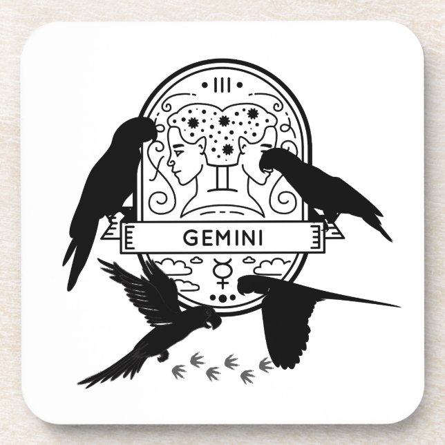 Zodiac Sign and Matching Pets. Gemini - Parrot.w Coaster (Front)