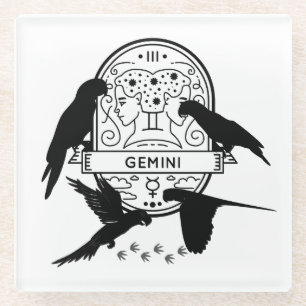 Zodiac Sign and Matching Pets. Gemini - Parrot.w Glass Coaster