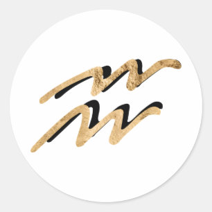 Zodiac sign Aquarius astrology symbol gold black Classic Round Sticker