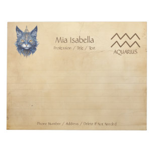 Zodiac Sign Aquarius + Celestial Cat Notepad