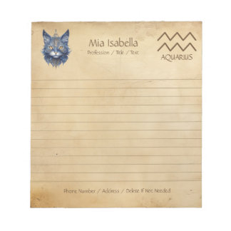 Zodiac Sign Aquarius & Celestial Cat Notepad
