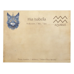 Zodiac Sign Aquarius + Celestial Cat Notepad