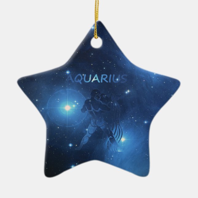 Zodiac sign Aquarius Ceramic Tree Decoration (Front)