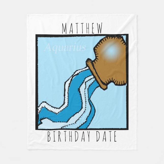 Zodiac Sign Aquarius Personalised Birthday Blanket (Front)