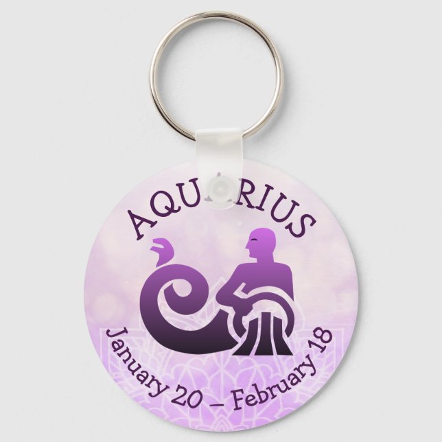 Zodiac Sign Aquarius Purple Horoscope Astrology Key Ring (Front)