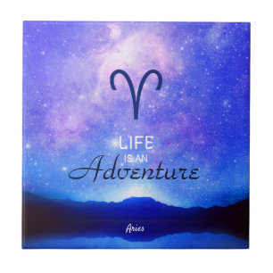 Zodiac Sign Aries Dreamy Star Sky Quote  Tile