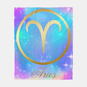 Zodiac Sign Aries Gold on Colourful Background Fleece Blanket