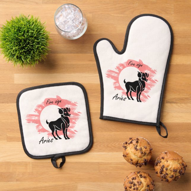 Zodiac sign - Aries Oven Mitt & Pot Holder Set (Top Down)