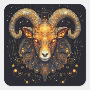 Zodiac Sign Aries Ram Steampunk  Square Sticker