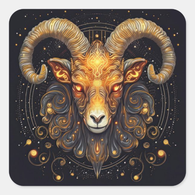 Zodiac Sign Aries Ram Steampunk  Square Sticker (Front)