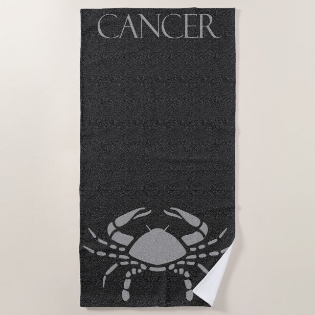Zodiac Sign Black and Grey Crab Star Sign Cancer Beach Towel (Front)