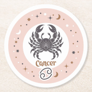 Zodiac Sign Cancer Round Paper Coaster