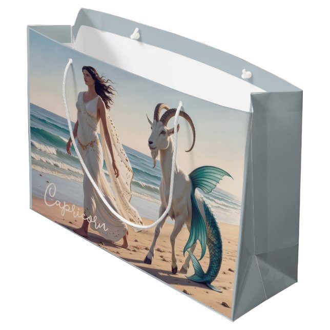 Zodiac Sign Capricorn Goddess & Mythical Sea Goat Large Gift Bag (Back Angled)