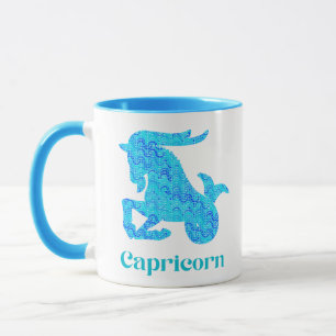 Zodiac Sign for Capricorn in Turquoise and Blue  Mug