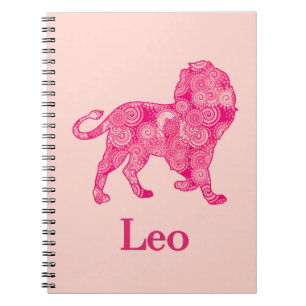 Zodiac Sign for Leo in a Red Fractal Pattern Notebook