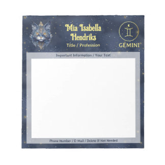 Zodiac Sign Gemini & Mystical Cat - Notepad