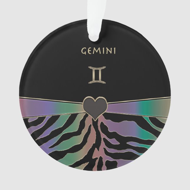 Zodiac Sign Gemini Rainbow Zebra Design Ornament (Front)