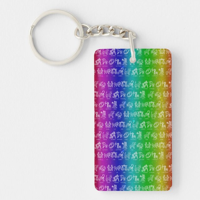 Zodiac Sign Keychain(Bright Rainbow) Key Ring (Front)